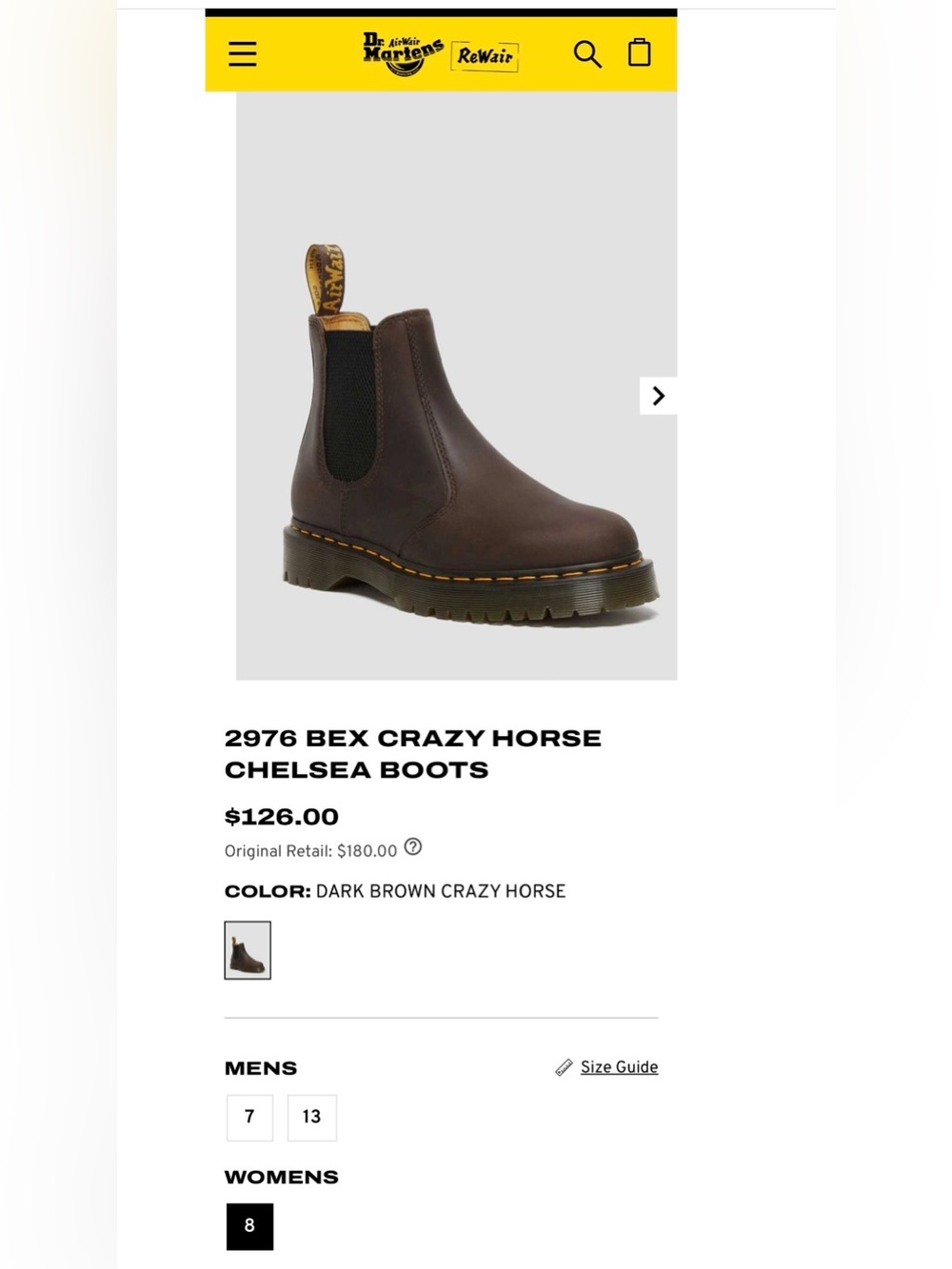 Dr Martens 2976 Bex Crazy Horse Chelsea Boots - Picture 9 of 9
